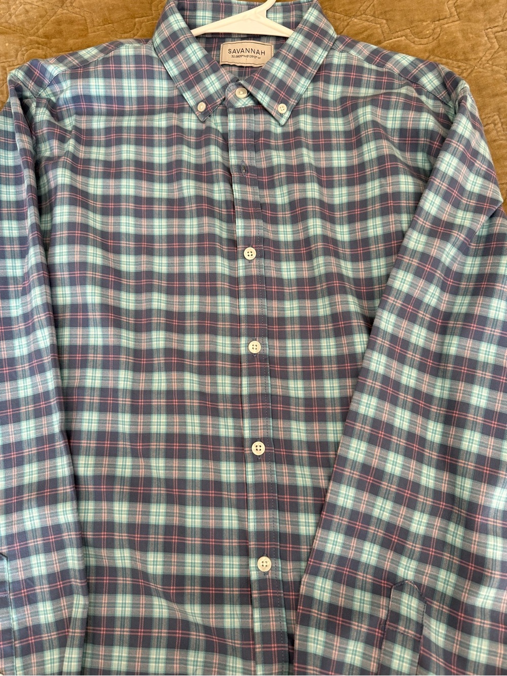 Savannah Men's Plaid Button-Down Shirt - Teal & Blue